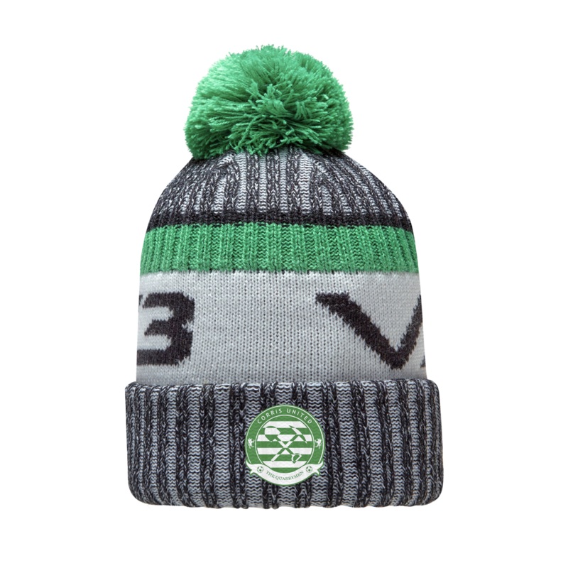 Corris United FC Fleece-Lined Bobble Hat Black/Emerald