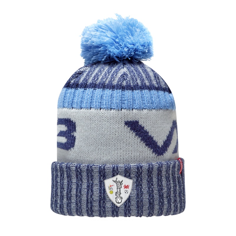 Pencoed BGC Fleece-Lined Bobble Hat Navy/Sky/Antique