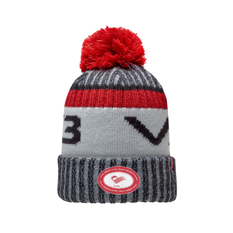 Rygbi Senedd Cymru Fleece-Lined Bobble Hat Black/Red