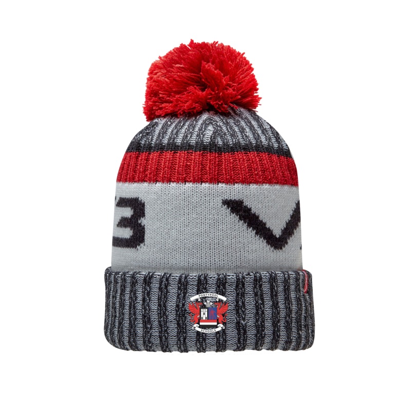 Pontypool Schools Fleece-Lined Bobble Hat Black/Red/Antique