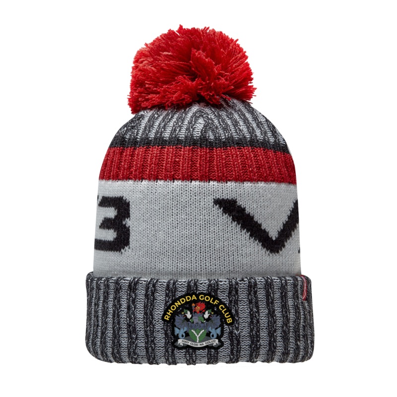 Rhondda Golf Club Black/Red Fleece-Lined Bobble Hat