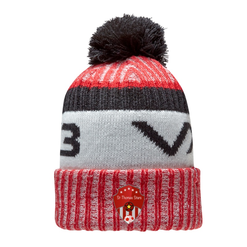St Thomas Stars FC Fleece-Lined Bobble Hat Red/Black/Antique