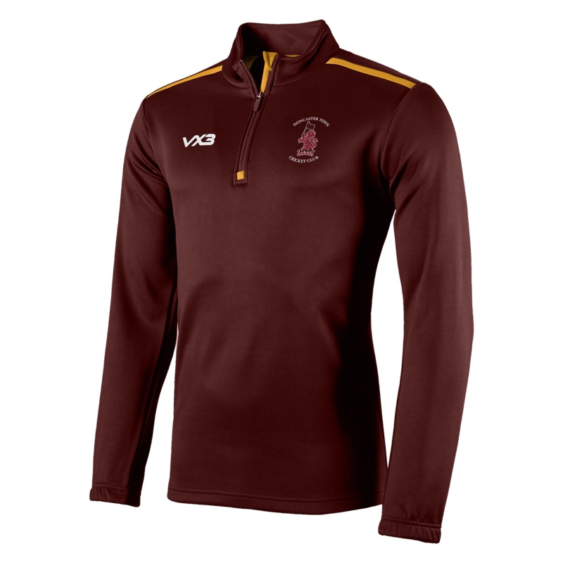 Doncaster Town Cricket Club Fortis Quarter Zip Sweat Maroon/Amber