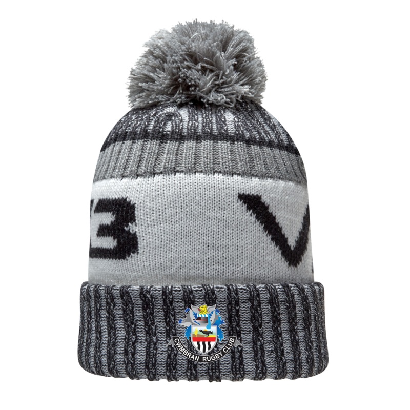 Cwmbran RFC Fleece-Lined Bobble Hat Black/Dark Grey/Antique