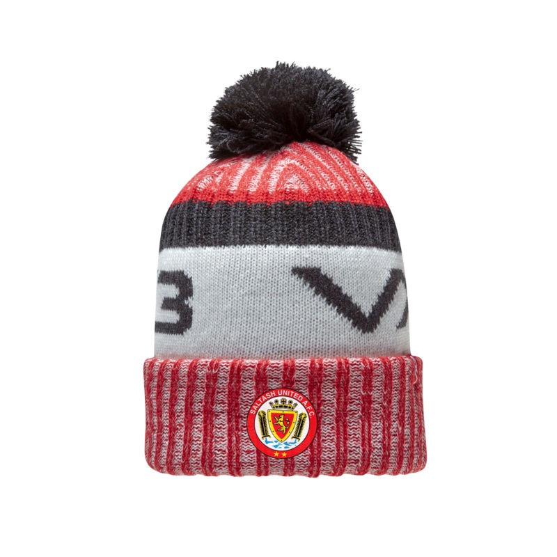 Saltash United SNR Fleece-Lined Bobble Hat Red/Black/Antique