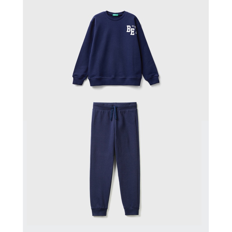 100% Cotton Sweatshirt Tracksuit With Logo Print
