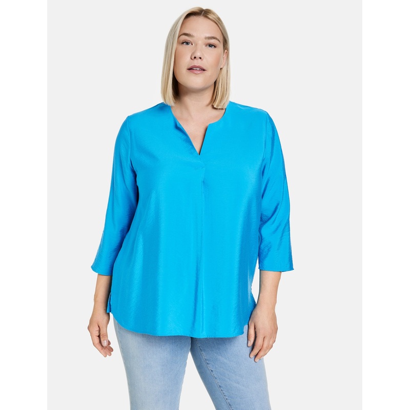 Blue Fine Blouse With 3/4-Length Sleeves