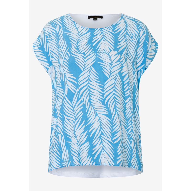 Multi-Color Blue Palm Leaf Print Blouse