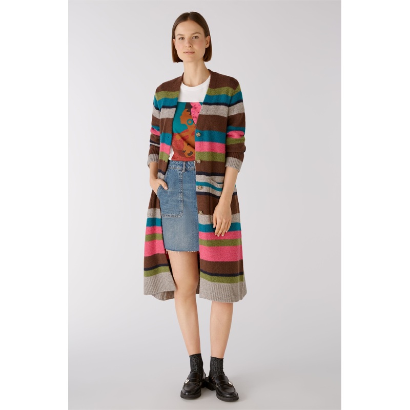 Multi-Color Color Block Knitted Long Cardigan