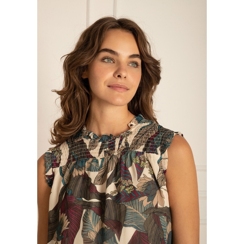 Multi-Color High-Neck Printed Sleeveless Blouse