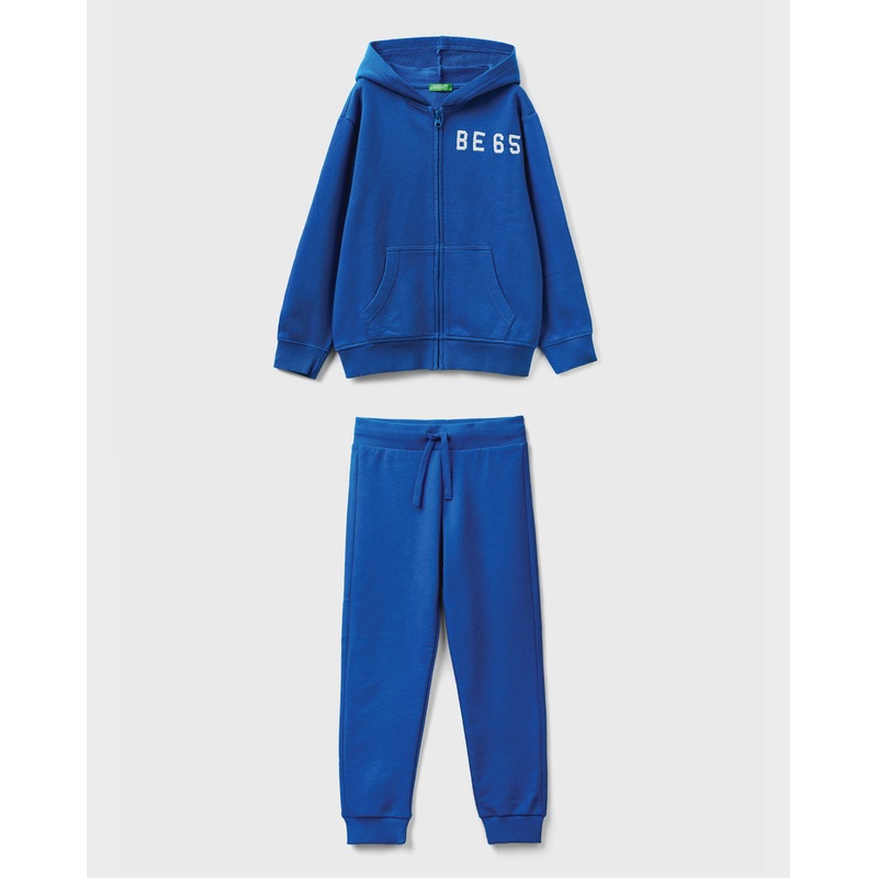 100% Cotton Zip-Up Hoodie Tracksuit With Logo Embroidery