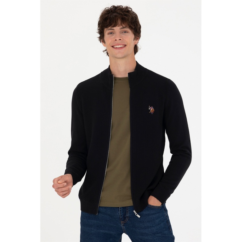 Black Zip-Up Knitted Cardigan
