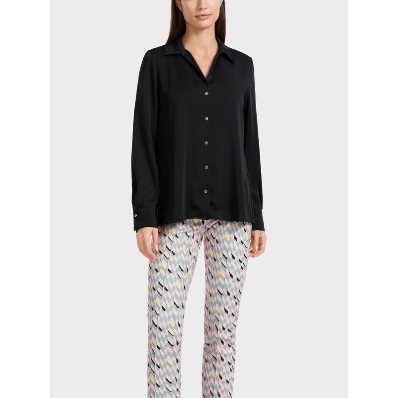 Classic Black Shirt Blouse With V-neck