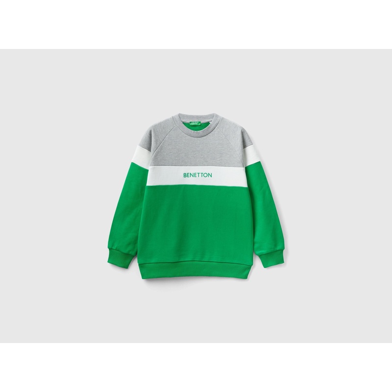 Gray And Green Sweatshirt With Embroidered Logo