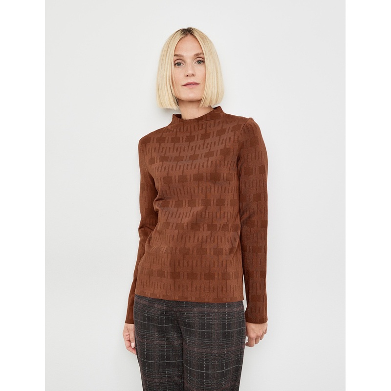 Jumper With A Short Stand-Up Collar And A Jacquard Pattern