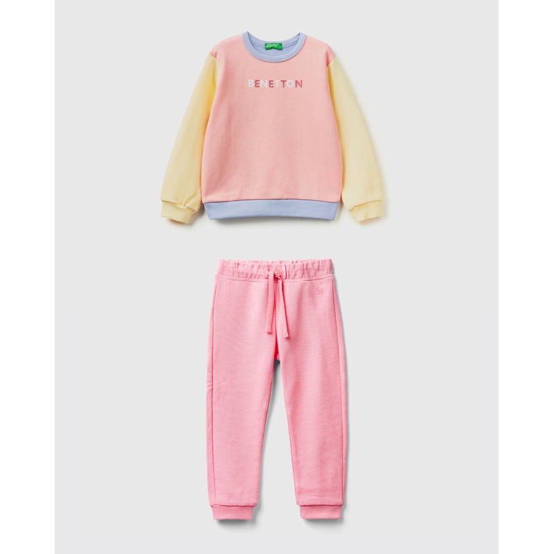 Organic Cotton Sweatshirt Tracksuit With Glittery Print