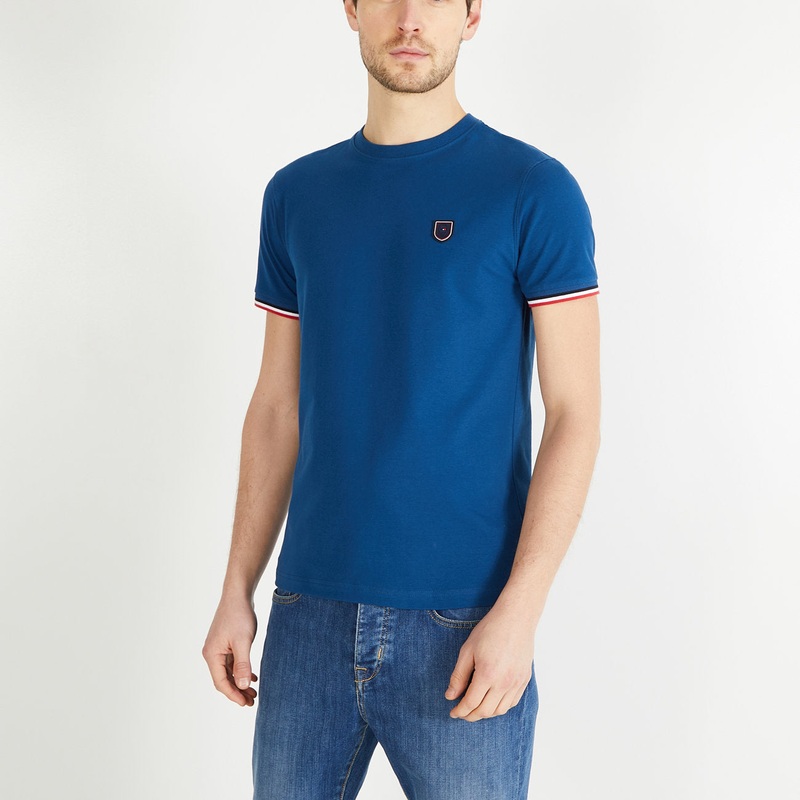 Blue Slim-Fit T-Shirt With Tricolour Trim