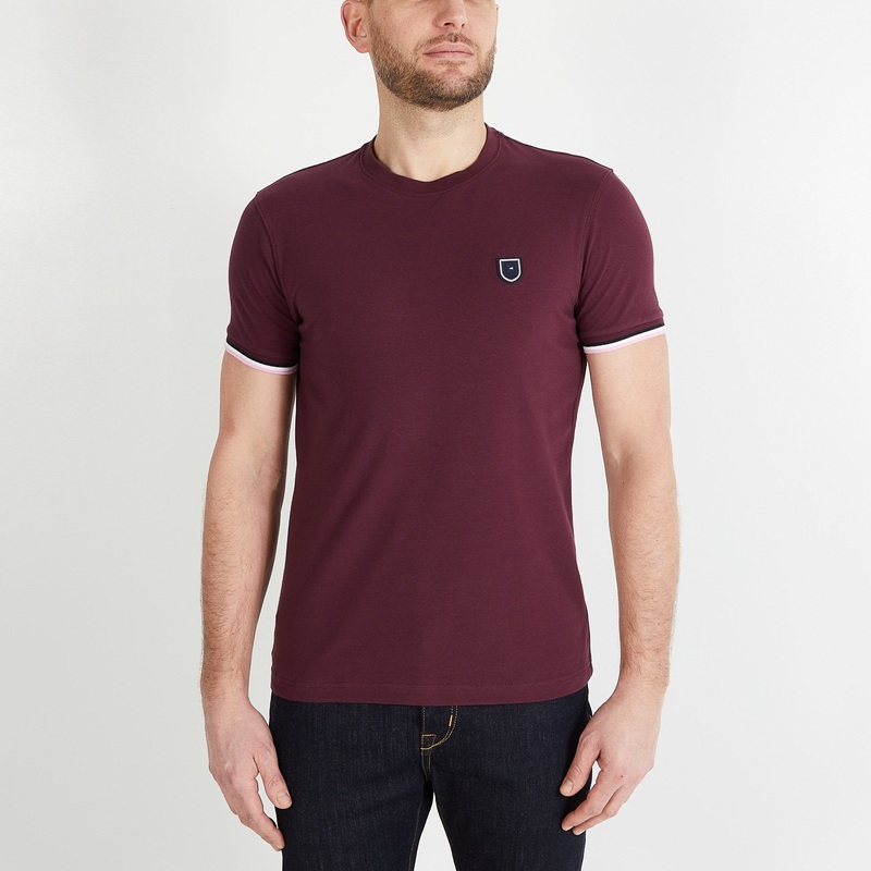 Burgundy Slim-Fit T-Shirt With Tricolour Trim