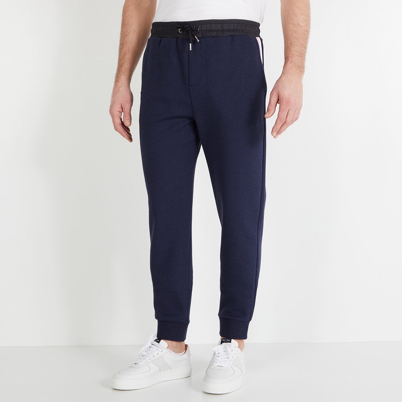 Dark Blue Jogging Bottoms With Tricolour Trim