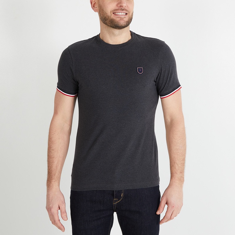 Dark Grey Slim-Fit T-Shirt With Tricolour Trim