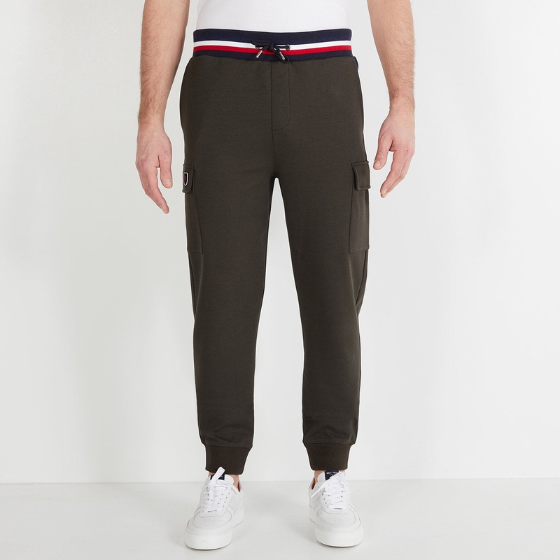 Dark Khaki Cargo Joggers With Tricolour Waistband