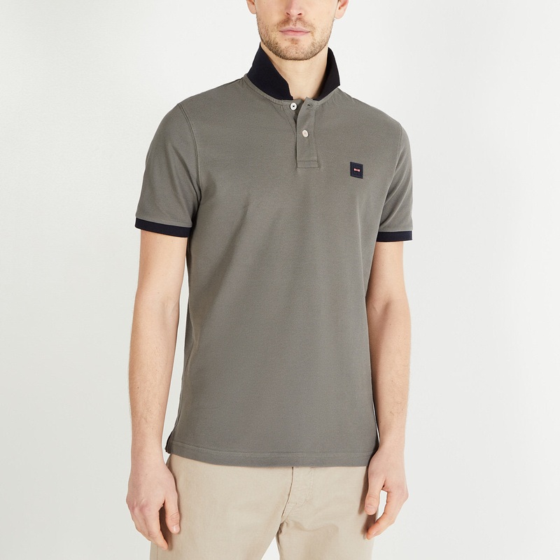 Grey Short-Sleeved Polo Shirt With Jacquard Inscription