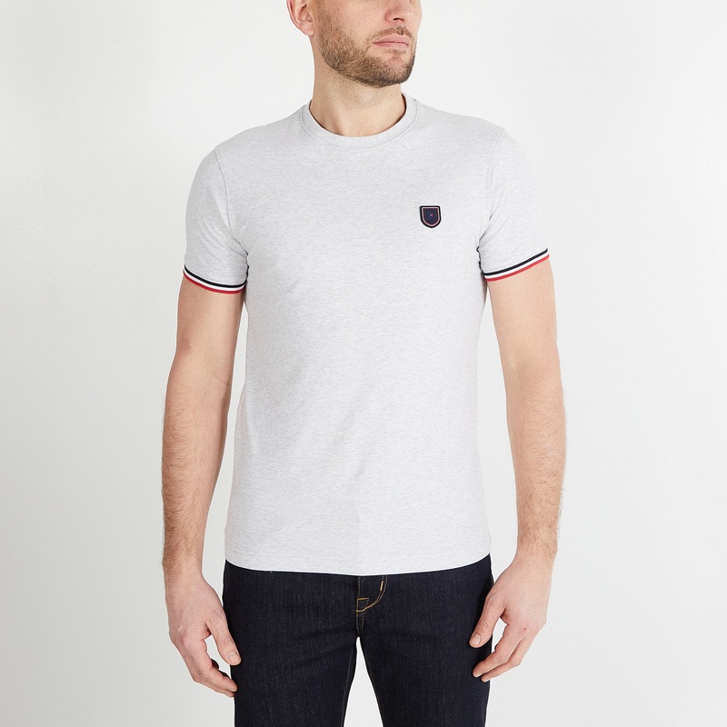 Light Grey Slim-Fit T-Shirt With Tricolour Trim