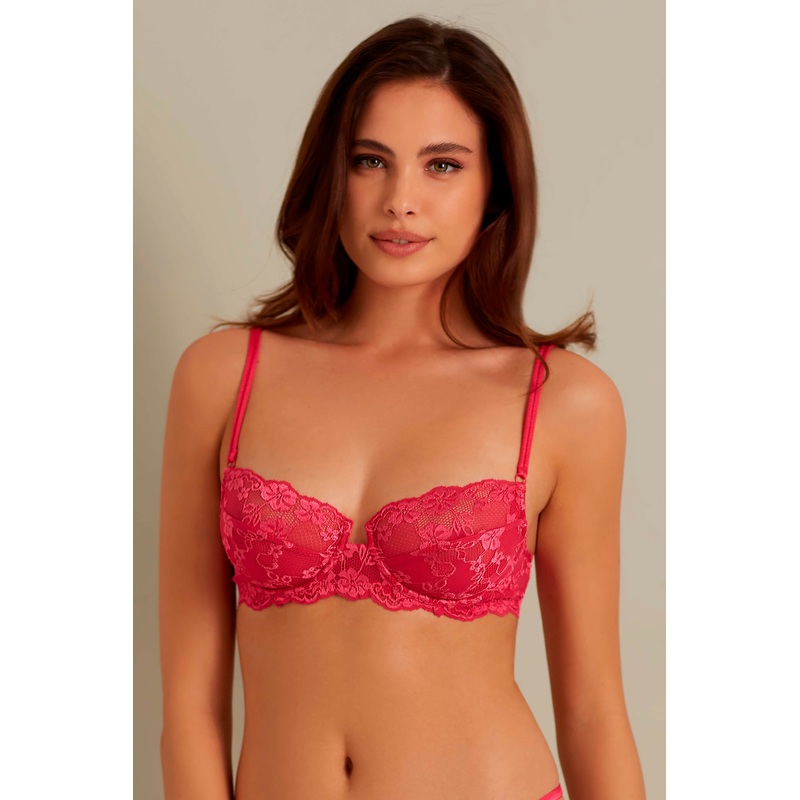 Pink Lace Balcony Bra In Different Cup Sizes