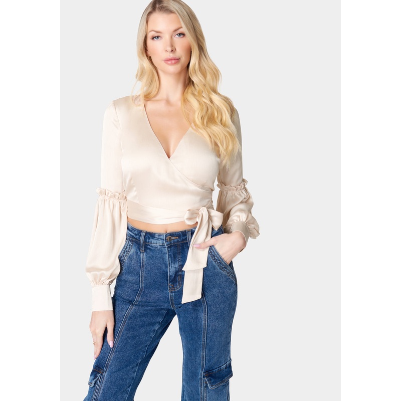 Balloon Sleeve Wrap Blouse
