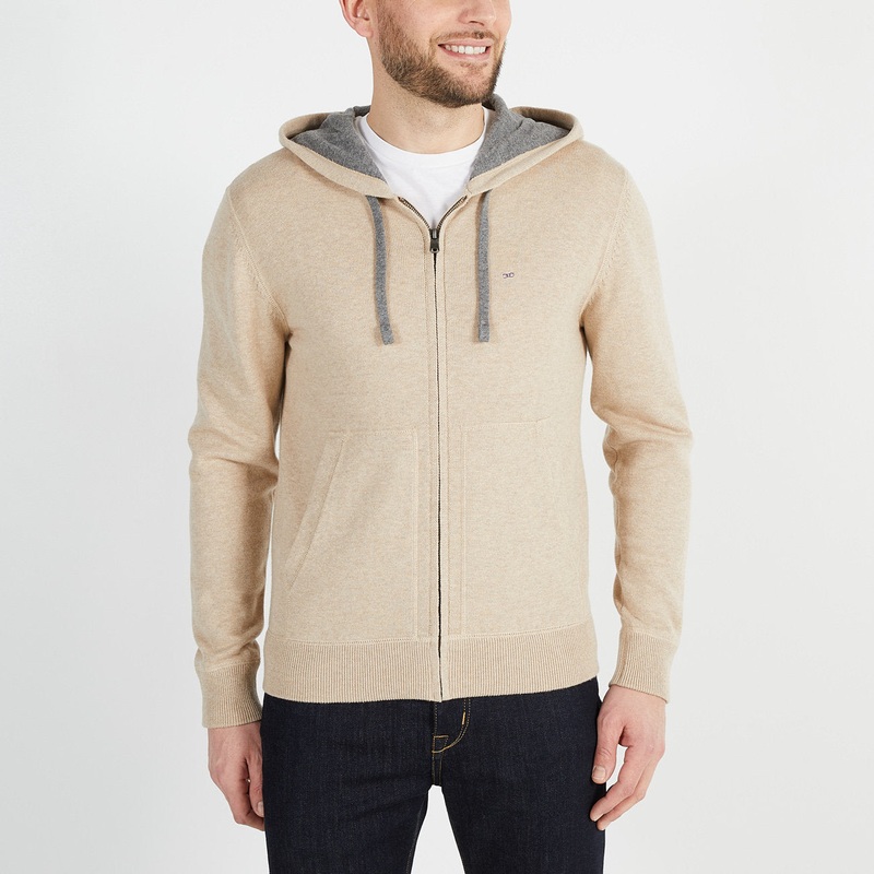 Beige Hooded Zip Cardigan