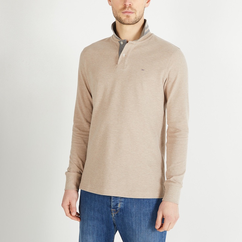 Beige Long-Sleeved Polo Shirt