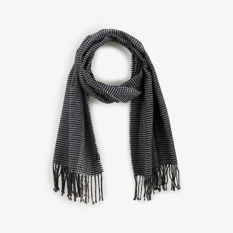 Black Scarf With Houndstooth Motif