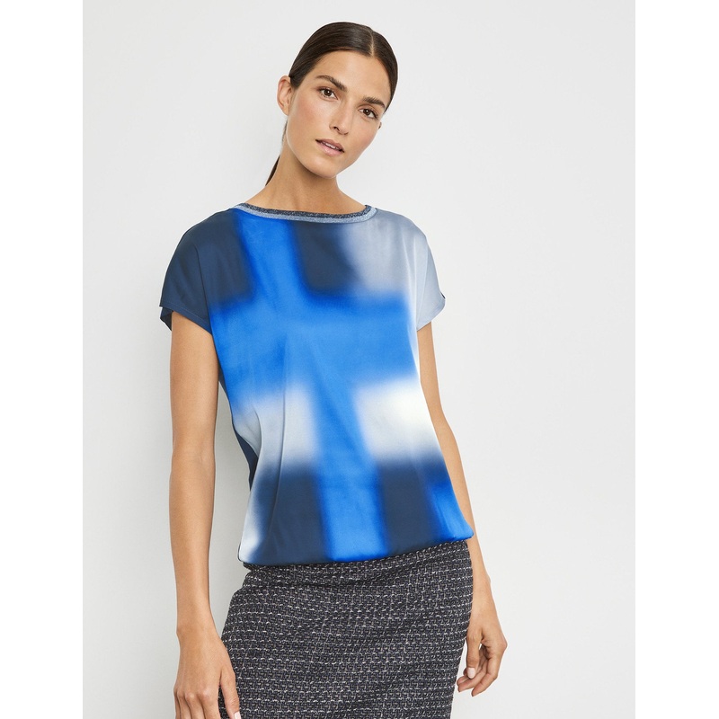 Blouse Top With A Knit Trim And Elasticated Waistband