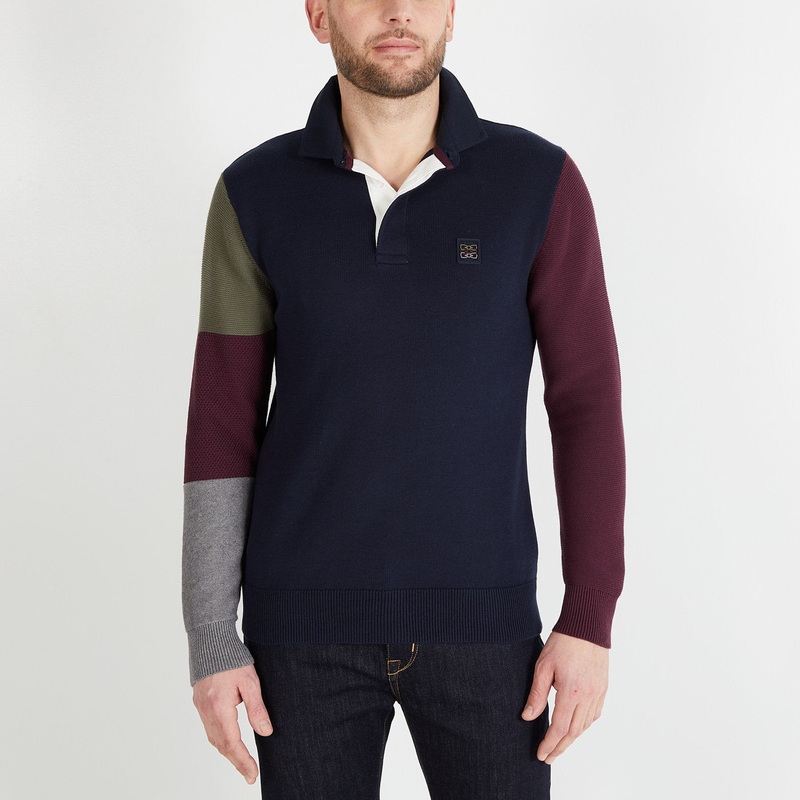 Burgundy Colourblock Jumper In Combination Knit