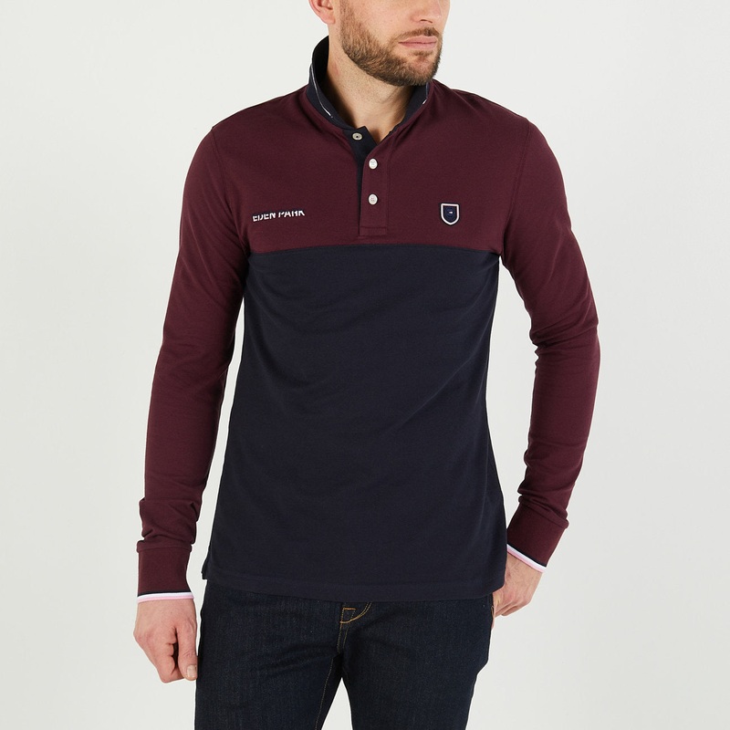 Burgundy Colourblock Polo Shirt With Eden Park Embroidery