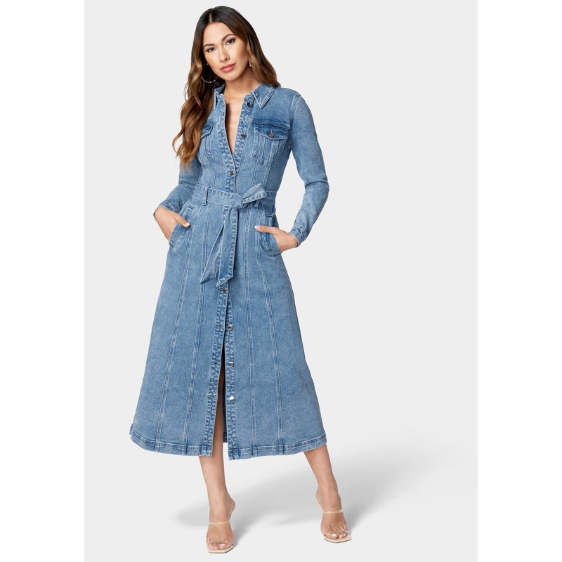Button Down Long Denim Dress