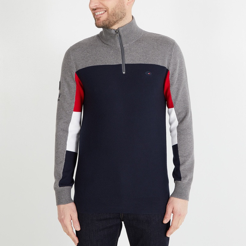 Dark Blue Colourblock Jumper With XV De France Embroidery