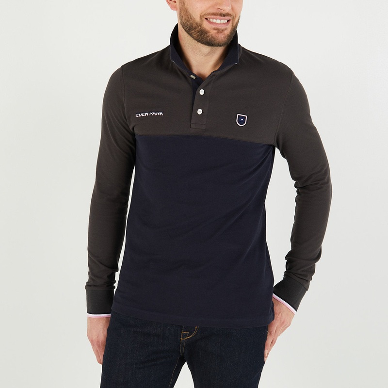 Dark Brown Colourblock Polo Shirt With Eden Park Embroidery