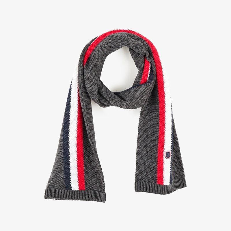 Dark Grey Scarf With Tricolour Stripe
