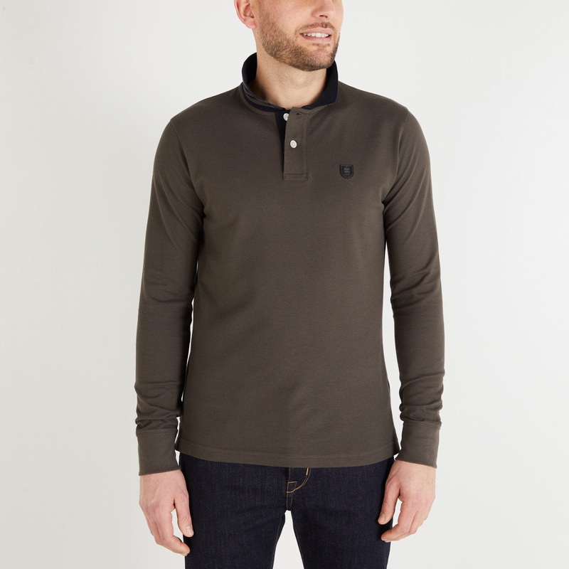 Dark Khaki Long-Sleeved Polo Shirt