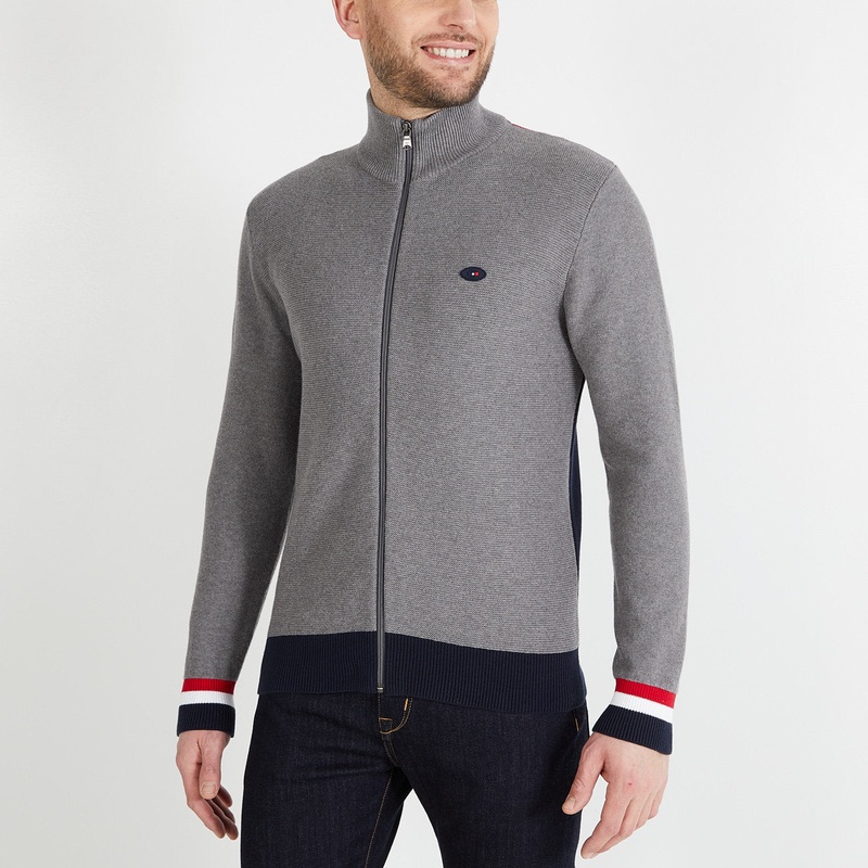 Grey Cardigan With Tricolour Back