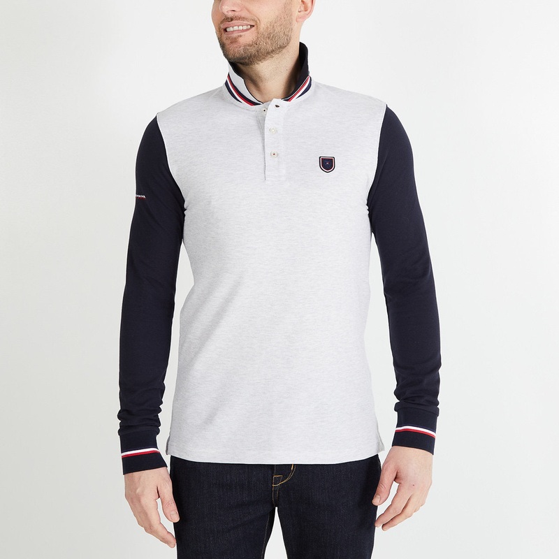 Grey Long-Sleeved Colourblock Polo Shirt