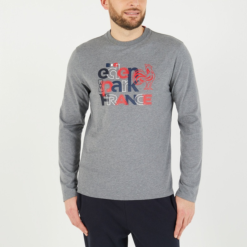 Grey Long-Sleeved Polo With XV De France Detail
