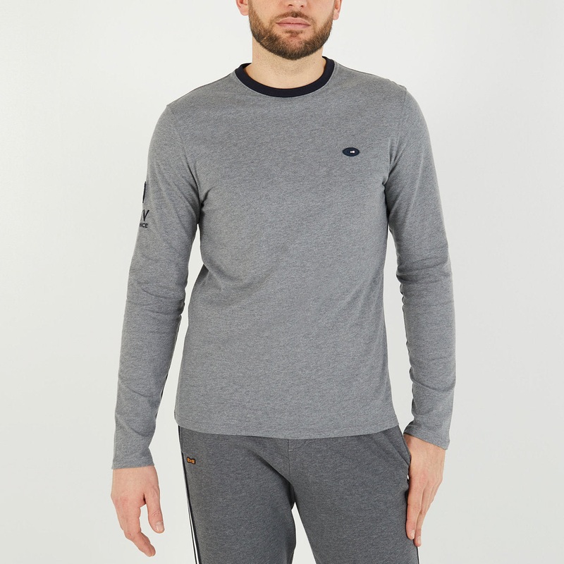 Grey Long-Sleeved Polo With XV De France Embroidered Detail