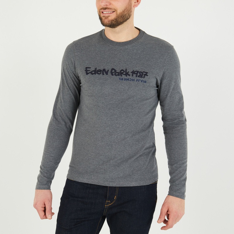 Grey Long-Sleeved T-Shirt With Inscriptions In Relief