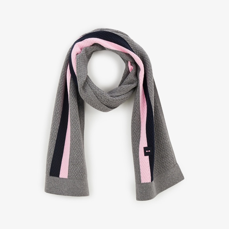 Grey Scarf With Tricolour Stripe