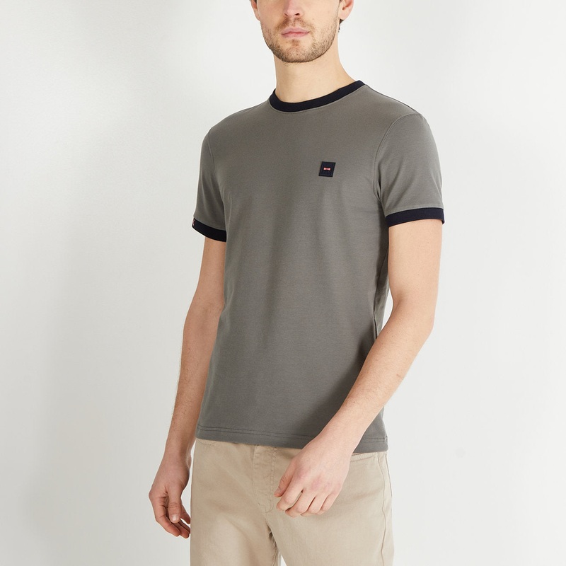 Grey Short-Sleeved T-Shirt With Jacquard Inscription