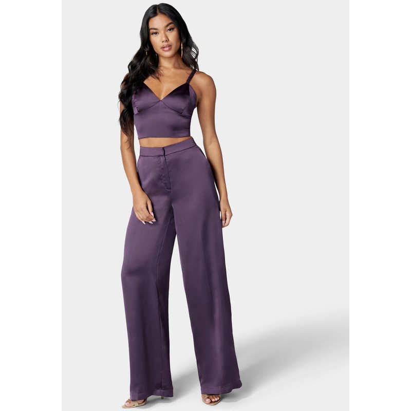 High Waist Wide Leg Tailored Satin Pant
