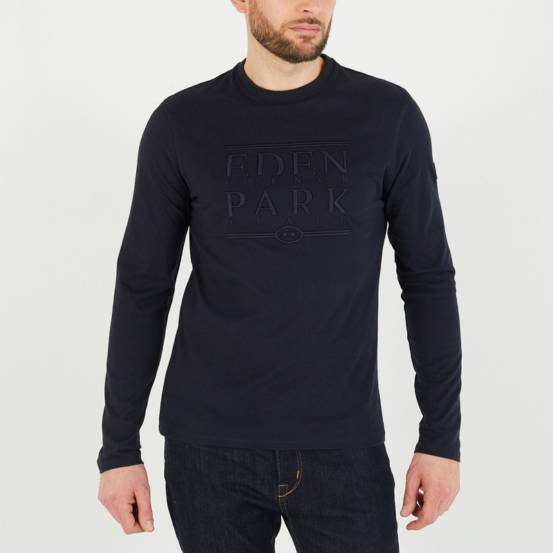 Long-Sleeved Navy Blue T-Shirt With Eden Park French Flair Embroidery
