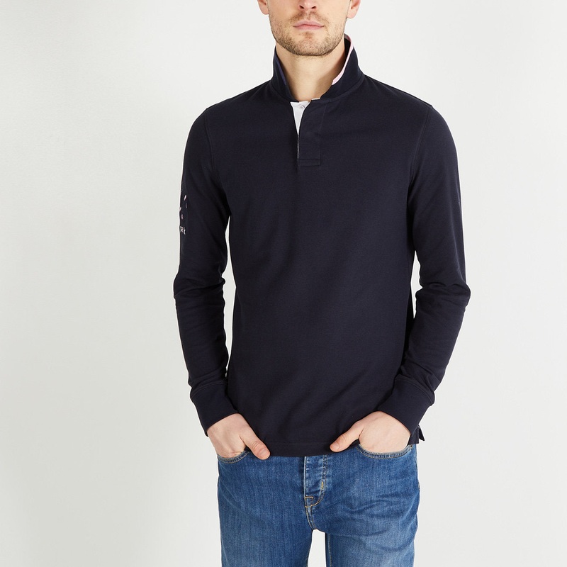 Navy Blue Long-Sleeved Polo Shirt With No. 10 Embroidery
